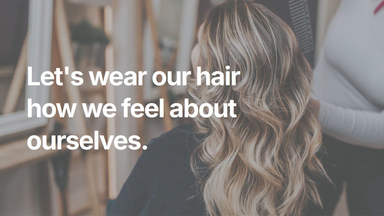 Minimalist microsite design for Minima Hair Beauty showing a salon scene with soft, wavy blonde hair and overlay text, reflecting brand identity and minimal design principles.