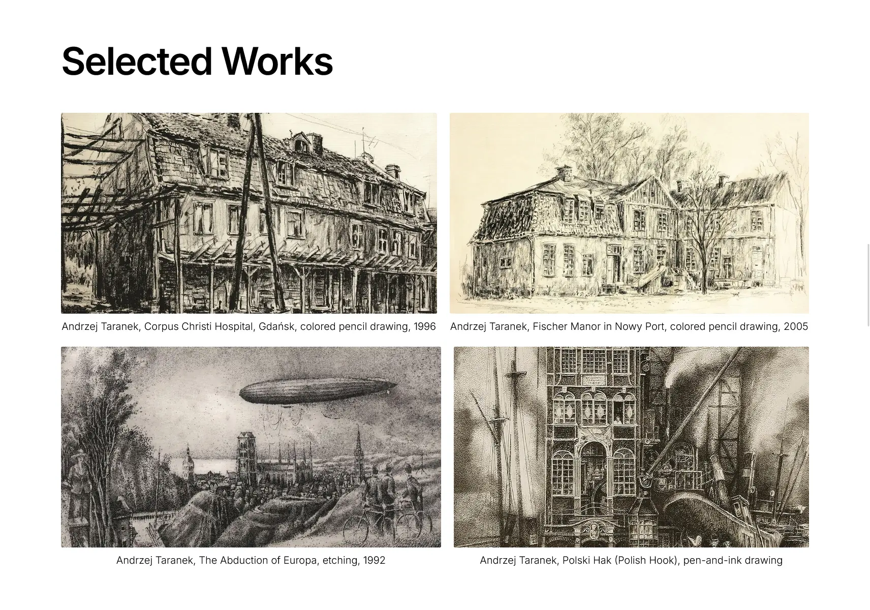 A screenshot from the Andrzej Taranek website as an example of a minimalist microsite.